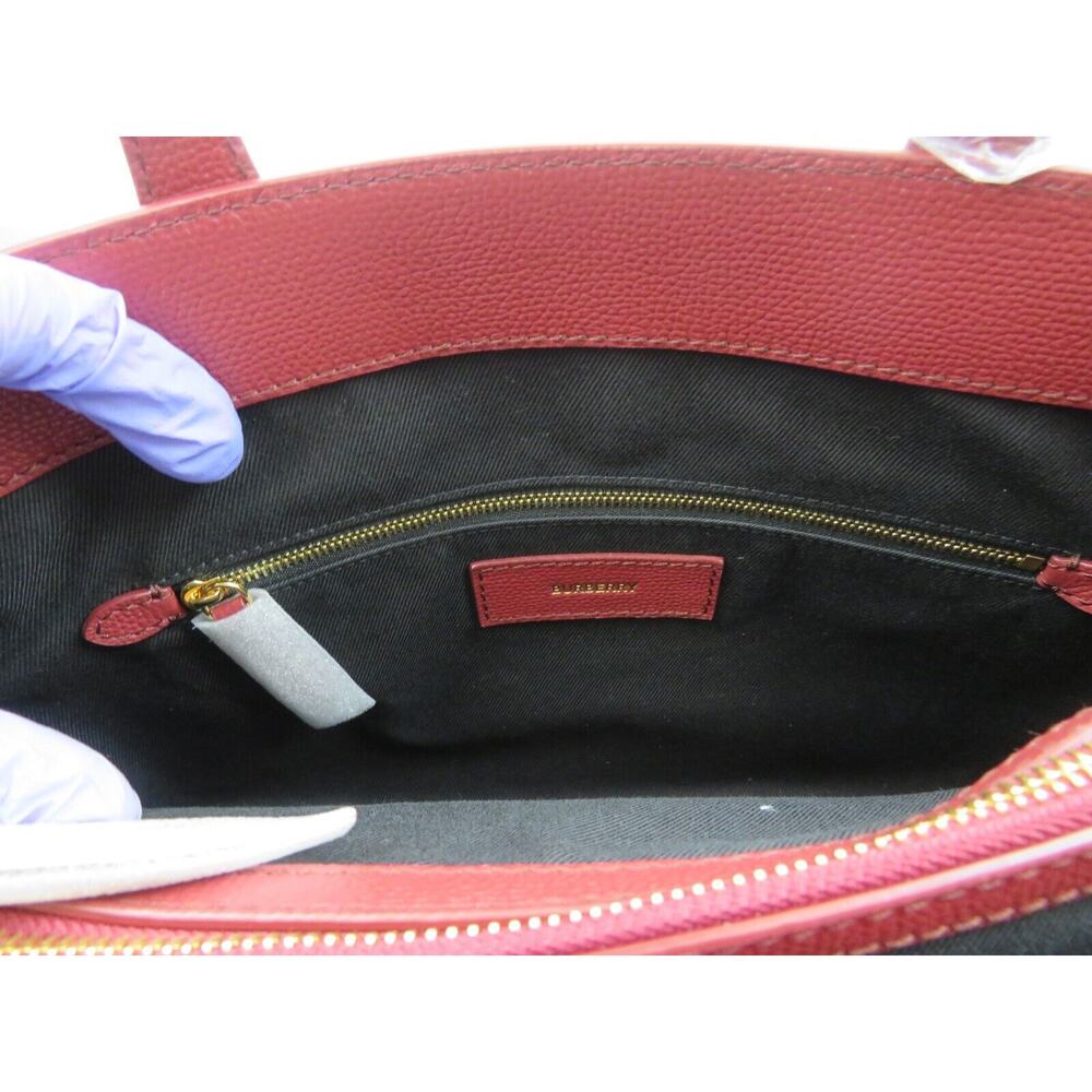 $1790 BURBERRY BANNER BURGUNDY LEATHER CHECK CANVAS SHOULDER MEDIUM TOTE BAG - Picture 7 of 15